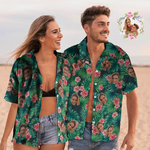 Benutzerdefiniertes Gesichtspaar, Passendes Hawaii-hemd, Rote Blumen, Valentinstagsgeschenk