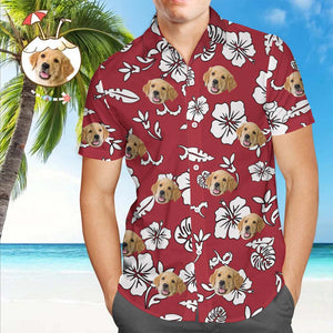 Individuelles Hawaii-hemd Mit Haustiergesicht, Individuelles Tropisches Hawaii-hemd, Rote Button-down-hemden