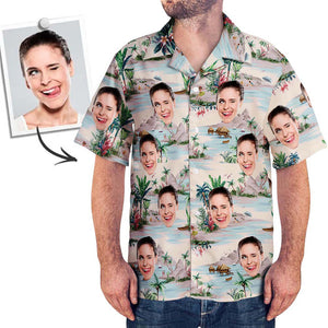 Herren Custom Face Shirt Hawaiihemd Kurzarm Sea View