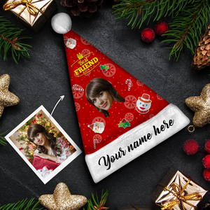 Plush Velvet My Face & Name Personalized Best Friend Santa Hat - For Man, Woman, Kid
