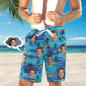 Männer Custom Face Beach Trunks All Over Print Foto Shorts mit Tropical Island