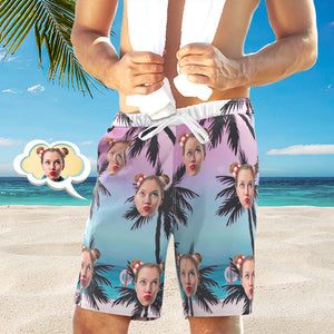 Benutzerdefinierte Face Beach Trunks für Herren Überall Print Photo Shorts - Palm