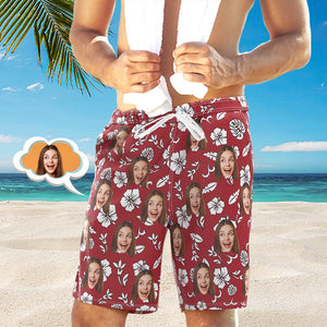 Herren Custom Face Beach Trunks Überall Print Photo Shorts Rot