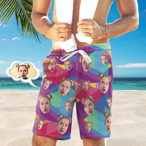 Herren benutzerdefinierte Gesicht Strandkoffer überall drucken Foto Shorts mehrfarbig