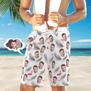 Benutzerdefinierte Face Beach Trunks für Herren Überall Print Photo Shorts - Feder und Flamingo Weiß