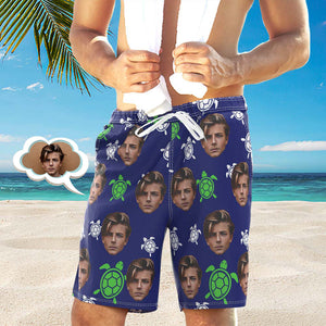 Men's Custom Face Shorts Custom Photo Beach Shorts Little Turtle Design