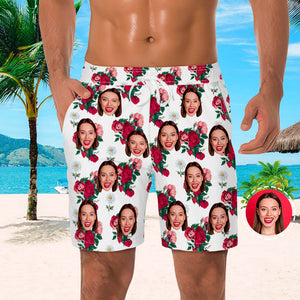 Strandhose mit individuellem Gesicht für Herren All Over Print Photo Shorts Rose Flower