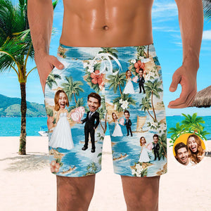 Custom Face Beach Shorts Personalized Wedding Swim Trunks Gifts For Boyfriend