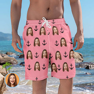 Custom Face Swim Trunks Personalized Pink Beach Shorts Funny Men's Casual Shorts - MyFaceBoxer