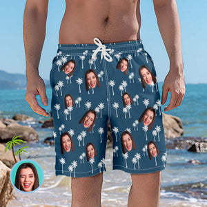 Men's Custom Face Beach Trunks Coconut Tree Photo Beach Shorts Gift for Men - MyFaceBoxer