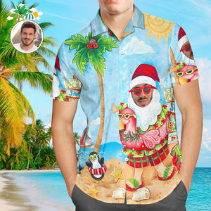 Benutzerdefinierte Männer Gesicht Hawaiian Halloween Weihnachten Shirts Personalisierte Funky Santa Party Shirt - DePhotoBoxer