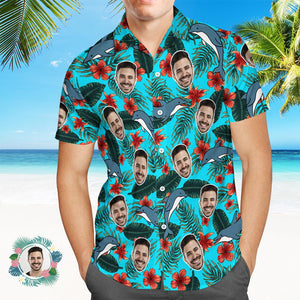 Benutzerdefiniertes Herrenhemd Mit Allover-print, Hawaiihemd, Hai - DePhotoBoxer