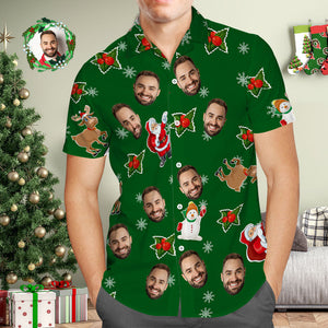 Hawaiihemd Mit Individuellem Gesicht, Grünes Foto, Hawaiihemden, Weihnachtsmann Und Schneemann, Weihnachtsgeschenk Für Ihn - DePhotoBoxer