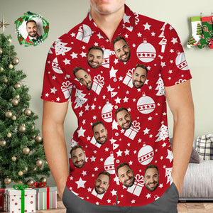 Benutzerdefiniertes Gesicht Herren-hawaii-hemd, Personalisiertes Foto, Rote Hawaii-hemden „frohe Weihnachten“. - DePhotoBoxer