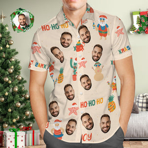 Benutzerdefiniertes Gesicht Hawaiihemd Personalisiertes Foto Hawaiihemden Weihnachten Hohoho Frohe Weihnachten - DePhotoBoxer