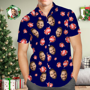 Benutzerdefiniertes Gesicht Herren-hawaii-hemd, Personalisiertes Foto, Blaue Hawaii-hemden „frohe Weihnachten“. - DePhotoBoxer
