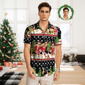 Benutzerdefiniertes Gesicht Hawaiihemd Herren All Over Print Aloha Shirt Weihnachtsgeschenk - Weihnachtsmann Mit Geschenken - DePhotoBoxer