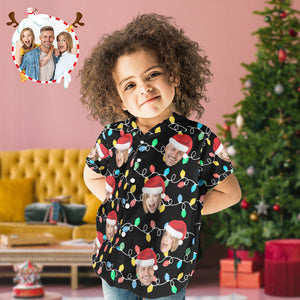 Benutzerdefinierte Gesichts-hawaii-hemden Für Kinder, Personalisiertes Foto, Weihnachten, Familie, Weihnachten, Leds, Aloha-hemden - DePhotoBoxer