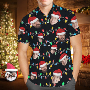 Benutzerdefiniertes Gesicht Herren-hawaii-hemd, Personalisiertes Foto, Weihnachten, Familie, Weihnachten, Leds, Aloha-hemden - DePhotoBoxer