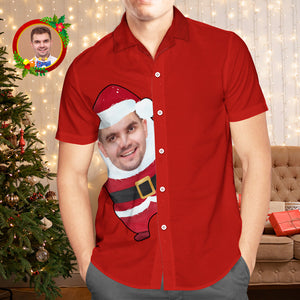 Benutzerdefiniertes Gesicht Hawaii-hemden, Personalisiertes Foto-geschenk, Herren-weihnachtshemden, Weihnachtsmann-rothemd - DePhotoBoxer