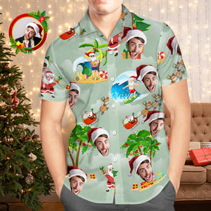 Hawaiihemden Mit Individuellem Gesicht, Personalisiertes Fotogeschenk, Weihnachtshemden Für Herren, Surfurlaub, Weihnachtsmann - DePhotoBoxer