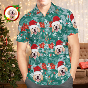 Benutzerdefinierte Gesichts-hawaii-hemden, Personalisiertes Foto-geschenk, Herren-weihnachtshemden, Hawaiianische Blätter, Grün - DePhotoBoxer