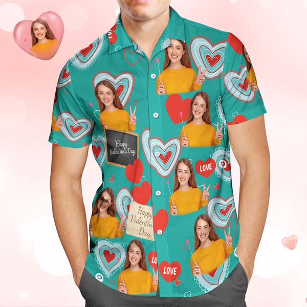 Hawaiihemden Mit Individuellem Foto, Personalisierte Fotos, Valentinstagsgeschenk, Herrenhemden – Sweet Love Green - DePhotoBoxer