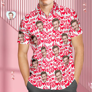 Benutzerdefiniertes Gesichts-hawaii-shirt Für Männer, Komplett Bedrucktes Liebes-shirt, Valentinstagsgeschenke Für Ihn - DePhotoBoxer