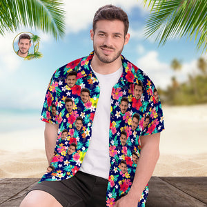 Benutzerdefiniertes Hawaii-hemd Für Männer, Personalisiertes Kurzarm-hemd Mit Bild, Gesicht, Foto, Bedrucktes Hawaii-hemd, Bunte Blume - DePhotoBoxer