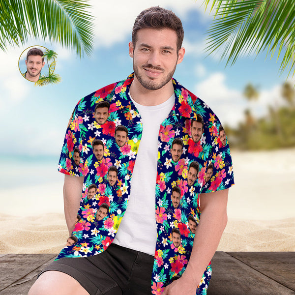 Benutzerdefiniertes Hawaii-hemd Für Männer, Personalisiertes Kurzarm-hemd Mit Bild, Gesicht, Foto, Bedrucktes Hawaii-hemd, Bunte Blume - DePhotoBoxer