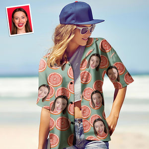 Benutzerdefiniertes Gesicht Hawaiihemd für Frauen Personalisiertes Frauen Foto Hawaiihemd Geschenk für Sie - Groovy Grapefruit