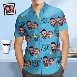 Benutzerdefiniertes Gesicht Hawaiian Shirt Nummer 1 Dad Personalisierte Vatertag Shirt Geschenk für Papa