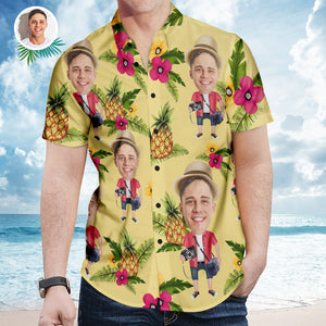 Benutzerdefiniertes Gesicht und Text Hawaiihemd Kurzarmhemd Ananas Strand Sommer Fotograf Hemden für Männer