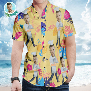 Benutzerdefiniertes Gesicht und Text Hawaiihemd Kurzarmhemd Blumen Strand Sommer Kochhemden für Männer