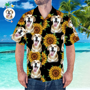 Maßgeschneidertes Hawaii-hemd Mit Ehemann-gesicht, Sonnenblume Und Blätter-shirt Für Strandparty - DePhotoBoxer