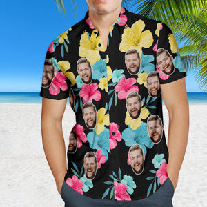 Benutzerdefiniertes Gesicht Hawaiihemd Personalisierte Foto Sommerhemden für Männer - Mehrfarbige Blumen