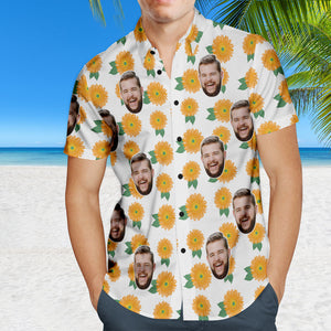 Benutzerdefiniertes Gesicht Hawaiihemd Personalisierte Foto Sommerhemden für Männer - Sonnenblumen