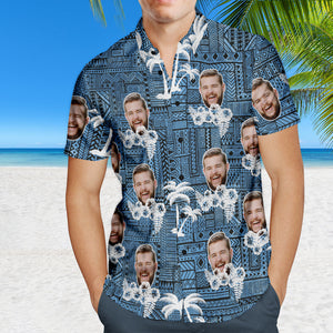 Benutzerdefiniertes Gesicht Hawaiihemd Personalisierte Foto Sommerhemden für Männer - Kokosnussbaum