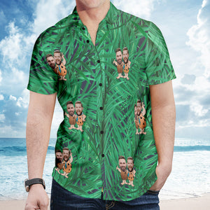 Benutzerdefiniertes Gesicht Hawaiihemd Personalisierte Cartoon-Sommer-Hemden - grüne Blätter