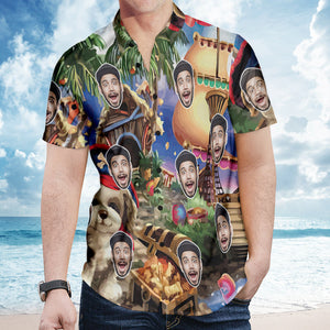 Benutzerdefiniertes Gesicht Hawaiihemd Personalisierte Piraten-Foto-Sommer-Shirts für Männer