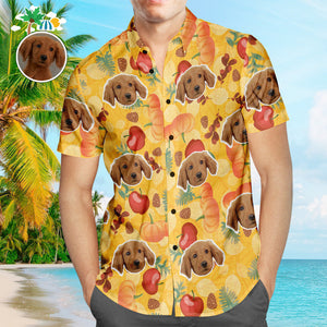 Hawaii-hemd Mit Individuellem Gesicht, Kürbis-apfel, Beliebtes All-over-print-hawaii-strandhemd Für Herren, Weihnachtsgeschenk - DePhotoBoxer