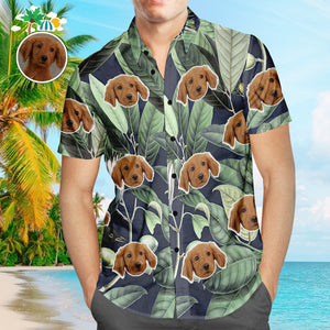 Hawaii-hemd Mit Individuellem Gesicht, Tropische Grüne Blätter, Beliebtes Hawaii-strandhemd Mit Allover-print, Weihnachtsgeschenk - DePhotoBoxer
