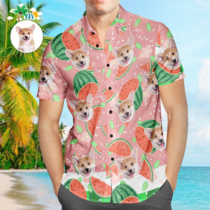 Hawaii-hemd Mit Individuellem Gesicht, Cartoon-wassermelone, Beliebtes All-over-print-hawaii-strandhemd Für Männer, Weihnachtsgeschenk - DePhotoBoxer