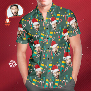 Men's Custom Face Wear Santa Hat Christmas Hawaiian Aloha Shirts Christmas Gift
