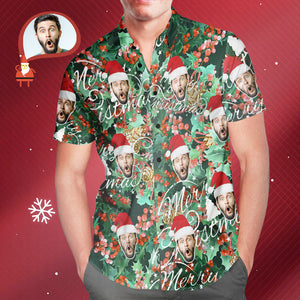 Men's Custom Face Merry Christmas Hawaiian Shirt Personalized Christmas Gift