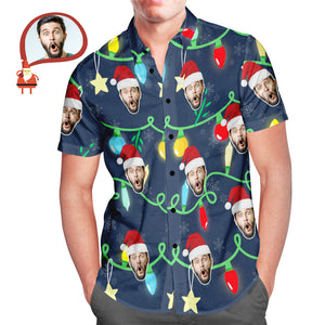 Custom Face Men's All Over Print Christmas Lights Hawaiian Shirt Christmas Gift
