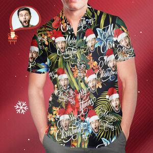 Men's Custom Face Merry Christmas All Over Print Fun Christmas Hawaiian Shirts Gift for Men