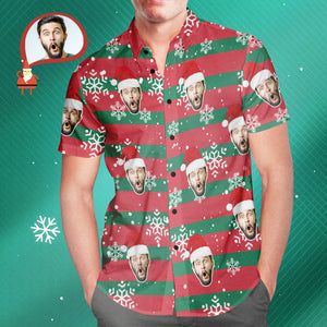 Custom Face Santa Red and Green Christmas Hawaiian Aloha Shirts Gift for Him
