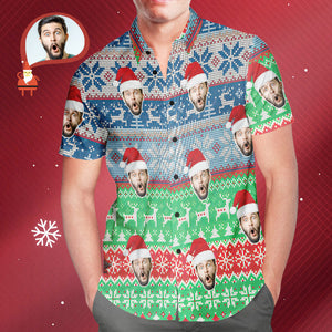 Custom Face Classic Christmas Pattern Hawaiian Shirt Gift for Him