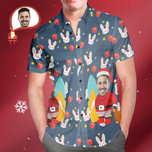Custom Santa's Face All Over Print Christmas Hawaiian Shirt Christmas Gift for Him